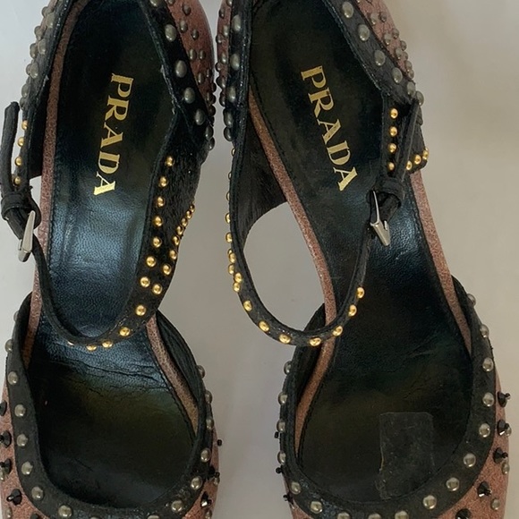 Prada Studded Pink Black Platform Heel size 8 - Picture 2 of 9